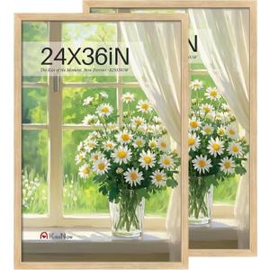 24x36 Poster Frame 2 Pack, Natural Oak Wood, Wall Gallery Picture Frame