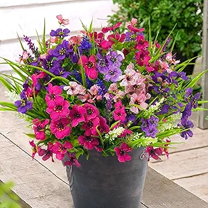 Mutcolor 8 Bundles Artificial Outdoor Flowers Fake Plastic Plants Faux UV Resistant Greenery Shrubs for Outside Decorations Garden Planters Pots Porch Window Box Arrangements(Mix Color)