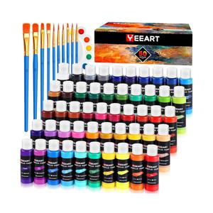 50 Color Acrylic Paint Set, 2oz Bottles, Rich Pigmented Canvas Paint with 10 Brushes &Palette, Professional Art Supplies Kit for Adults & Kids, Non-Toxic, Suitable for Canvas, Rocks, Wood