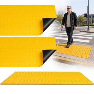 Colingmill 2 Pack Tactile Warning Pad, Anti-Slip ADA Warning Pads, 2x4 ft Vibrant Yellow PVC, Strip & Stick Adhesive Backing for Outdoor Steps, Ramps, Transit Platforms