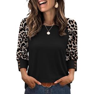 WIHOLL Womens Tops Summer 3/4 Sleeve with Buttons Dressy Casual Blouses Color Block Raglan Outfits Fashion Clothing 2026 Small