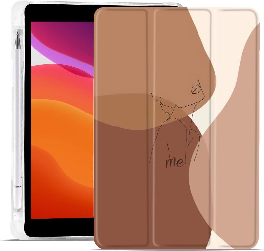 MAYCARI Minimalist Line Brown Case for iPad 9.7 inch 2017/2018 with Pencil Holder, Abstract Line Art iPad 5th/6th Generation Soft TPU Back Protective Case, Auto Sleep/Wake Cover Slim Shell for Women
