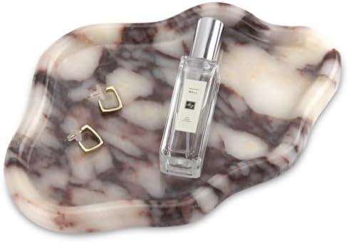 Cloud Marble Bathroom Vanity Tray, Natural Luxury Marble Home Kitchen Bathroom Table Tray, Calcutta Stone Decorative Countertop Serving Trays for Coffee Perfume Jewelry Makeup (Calacatta Viola)