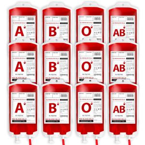 MGparty 12Packs Halloween Blood Bags for Drinks Reusable Container Drink Pouches Juice for Halloween Zombie Vampire Theme Party Decoration with Syringe and Clips, 10.14fl.oz