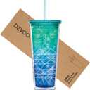 bzyoo SIP 24oz (710ml) Double Wall Plastic Tumbler with Lid and Straw Cold Drink Travel Mug Party Reusable Cup For Office Outdoor Dining Gift For Him & Her (Blue & Green)