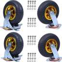 4 Pack 8 Inch Caster Wheels, Swivel Rubber Plate Caster with Top Plate and Screws, 2 Brake Wheels, for Furniture Transport Industrial Transport, 3000Lbs Load Capacity
