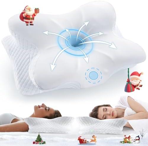 Cervical Neck Pillow for Pain Relief Sleeping, Neck Support Pillows for Sleeping with Cooling Pillowcase, Ergonomic Memory Foam Pillows, Contour Orthopedic Pillow for Side Back Stomach Sleeper (Frost White)