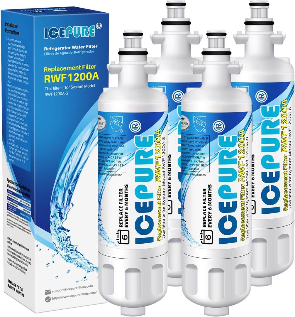 ICEPURE 46-9690 ADQ36006101 Replacement for LG LT700P, Kenmore Elite 9690 ADQ36006102, RFC1200A RWF1200A WSL-3 LFXS24623S LFXS30766S LFXC24726D LFXC24726S ADQ36006101-S Refrigerator Water Filter,4PACK