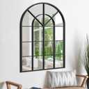 Black Arched Metal Window Mirror 32"x45" - Shatterproof Wall Decor for Fireplace, Living Room, Dining Room, Entrances, Against The Wall - Distortion-Free, Easy Mounting