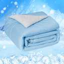 HOMFINE Cooling Comforter Japanese Double-Sided Cold Tech Fabric Cooling Blanket for Night Sweats Hot Sleepers, Q-Max 0.45 Soft Breathable Silky Smooth Lightweight, Blue Summer Comforter 90"x86"