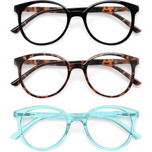 IBOANN Chic & Comfy Blue Light Glasses for Women - 3-Pack Round Frames, Screen-Ready Style with UV Protection Coating (A1 Leopard W Black Legs & Leopard & Iris Blue)