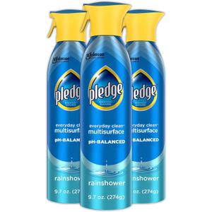 Pledge pH-Balanced Multisurface Spray, Gently Clean 101 Surfaces, Remove Dust and Messes, No Residue - Rainshower Scent, 9.7oz, Pack of 3