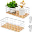 Funrous 2 Pcs Metal Small Wire Basket Wall Hanging Wire Basket Hang Small Bathroom Kitchen Storage Organizer Toilet Paper Mesh Storage Bin Shelf Rack with Base(White,11.42 x 5.12 x 3.94 Inches)