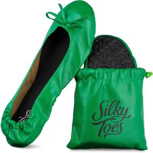 Silky Toes Foldable Flats for Women Purse Ballet Shoes Ballerina Slippers (Large, Kelly Green)