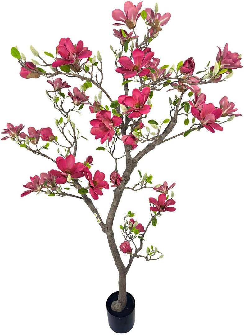 Alonfale 6FT Red Magnolia Tree, 1 Pack Faux Tree Indoor Outdoor Decor