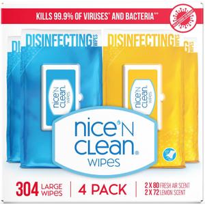 Nice 'N Clean Disinfecting Surface Wipes 304ct | Cleans & Disinfects Home & Kitchen Surfaces | Fresh & Lemon Scent (304 Count (Pack of 1))