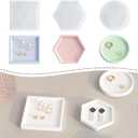 Resin Coaster Molds for Epoxy Resin, Round Square Hexagon Soap Dish Silicone Molds for Art Crafts, Trinket Jewelry Holder Plaster Silicon Moulds with Sides for Beginners(Small 3.2Inch)