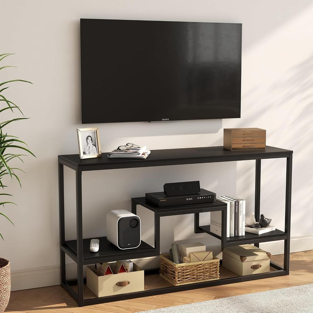 YOUDENOVA TV Stand for TVs up to 65 Inch, TV Console Table with 3-Tier Open Storage Shelves, Modern Industrial Entertainment Center for Living Room, Bedroom, Black