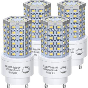 BMXKPO GU24 LED Light Bulb Dimmable 10W,5000K Daylight,1600 Lumens(100W Equivalent),Replace CFL Twist-in 2 Prong Light Bulb (4-Pack)