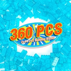 360 Pieces Building Bricks, Classic Basic Flats Parts and Pieces - 2x4 Brick x200 and 2x2 Brick x160, Moc Building Bulks Compatible with All Major Brands, Clear Blue
