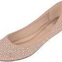 Shoes 18 Womens Faux Suede Rhinestone Ballerina Ballet Flats Shoes (9-10, 4021 Nude)
