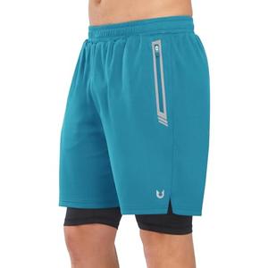 NORTHYARD Men's 2 in 1 Running Shorts Workout Gym Athletic Shorts Quick Dry with Liner Active Training Shorts with Zipper Pockets Lakeblue XL
