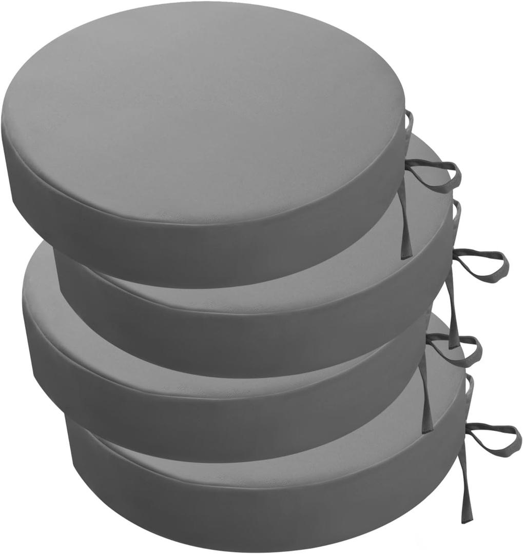 idee-home Outdoor Bistro Chair Cushions, 15x15x 3 Thick Outdoor Round Seat Cushions Set of 4 with Ties, Waterproof Round Patio Furniture for Garden (Medium Grey)