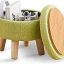 Wimarsbon Storage Ottoman, Modern Round Footrest with Soft Padded Seat, Teddy Velvet Footstool with Wood Legs, Accent Small Table or Plant Stand for Hallway, Living Room (Brilliant Green)