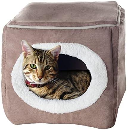 Cat House - Indoor Bed with Removable Foam Cushion - Cat Cave for Puppies, Rabbits, Guinea Pigs, and Other Small Animals by PETMAKER, Brown