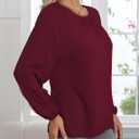 Womens Long Sleeve Tops Lace Crew Neck Dressy Casual Smocked Shirts Loose Fit Business Work Blouses Fall Clothes (L)