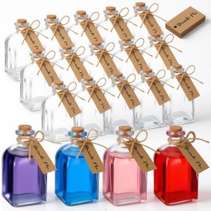 Baderke 18 Pcs 4oz Glass Potion Bottles Favor Jars with Cork Lid Twine Tags Glass Bottles Tiny Vintage Square Water Candy Jars Honey Spice Vials Party Favors DIY Crafts Halloween Wedding Decorations