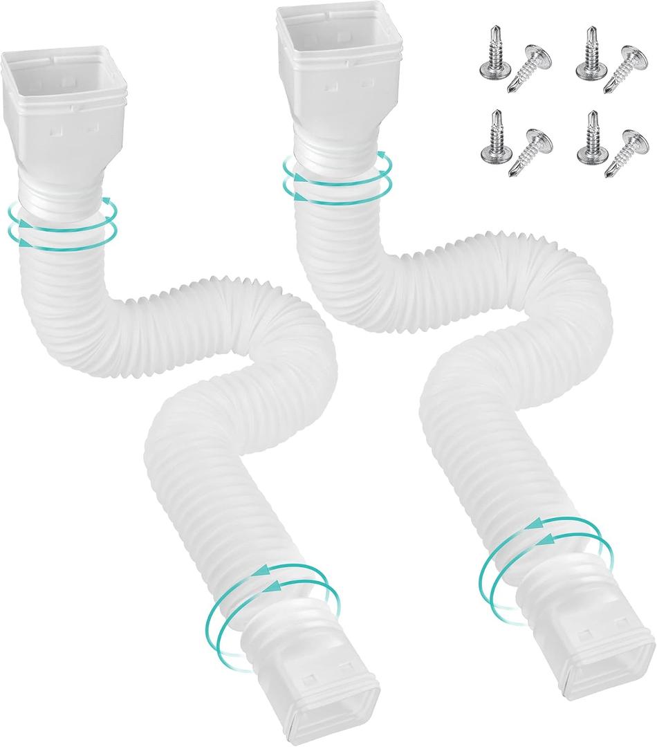 2 Pack Rain Gutter Downspout Extensions Flexible,Downspout Extender Diverter Extendable from 21" to 58". Drain Pipe Connector Extendable for Most Residential Downspouts (White)