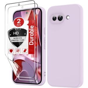 LeYi for Pixel-9A-Case: Google Pixel 9A Phone Case with 2PCS HD Screen Protector, Soft Liquid Silicone Shockproof, Slim & Anti-Scratch Phone Case for Google Pixel 9A, Purple