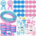 Winrayk Baby Gender Reveal Party Favors Supplies Ideas, Team Boy or Girl Pins Daddy and Mommy Badge Pin Silicone Bracelet Photo Prop Necklace, 104 Baby Shower Favors Pink Blue Gender Reveal Decor Game