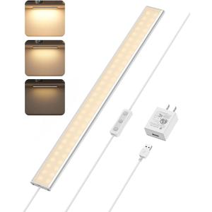 ASOKO Under Cabinet Lights, Upgrade 16inch LED Closet Light with Dimmable 3000K Warm White and Memory Function, Plug-in Under Counter Lights for Kitchen/Desk/Shelf/Workbench/Display Case/Room
