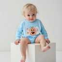 Baby Boy Girl Halloween Boo Outfit Candy Corn/Pumpkin/Spiderweb Oversized Sweatshirt Romper Newborn Fall Clothes (Blue)