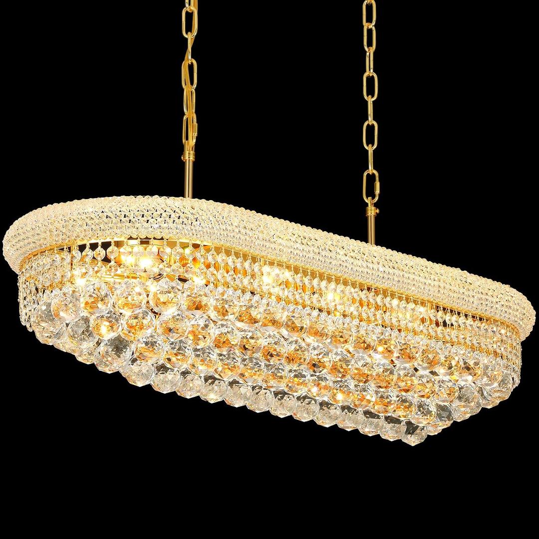 Gold Crystal Chandeliers for Dining Room，11-Lights L35.4 Inch
