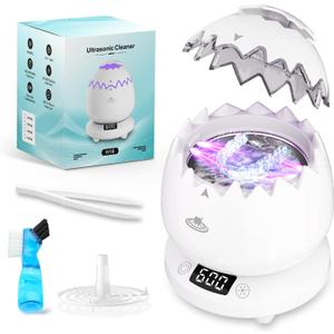 Ultrasonic Retainer Cleaner Machine for Denture, Dental Cleaning Pod with Digital Timer, 45kHz/180ML Waterproof Ultrasonic Denture Cleaners for Aligner, Mouth Guard, Braces, Ring Jewelry Cleaner