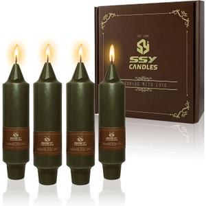 NJAO HOO Olive Green Short Taper Candle 5 Inch Candlesticks Unscented Dripless Tapered Candle Set for Home Decor Christmas Party Dinner Candles, 4 Pack
