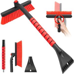 nacena Snow Brush and Ice Scrapers for Car Windshield, Detachable Snow Remover for Cars EVA Foam Grip and Rotatable Brush Head Snow Scraper for Car Trucks SUV, Winter Cars Accessories (Red)