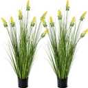 Jexine 2 Pieces Faux Plants Outdoor 4 ft Horsetail Reed Grass with Yellow Cockscomb Flower Tall Artificial Grass Plant Potted Faux Greenery Floor Plant for Housewarming Gift House Garden Lobby Outdoor