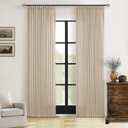 Burlap Beige Semi Sheer Curtains 80 Inches Long for Living Room Textured Linen Blended Light Filtering Window Curtains Pinch Pleated Back Tab Drapes with Hooks Rings 2 Panels Aestheti, Sand Cream