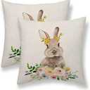 Easter Pillow Covers 18x18 Set of 2, Bunny Easter Floral Throw Pillow Covers Spring Farmhouse Decorative Linen Cushion Cases for Home Sofa Outdoor Decor