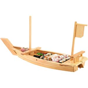 Juexica Wooden Sushi Boat Serving Tray Japanese Sushi Plate for Restaurant Sushi Tray Wood Serving Boat Plate for Food Display Home Wedding Birthday Party (Light Wood Color,28.2 Inch)