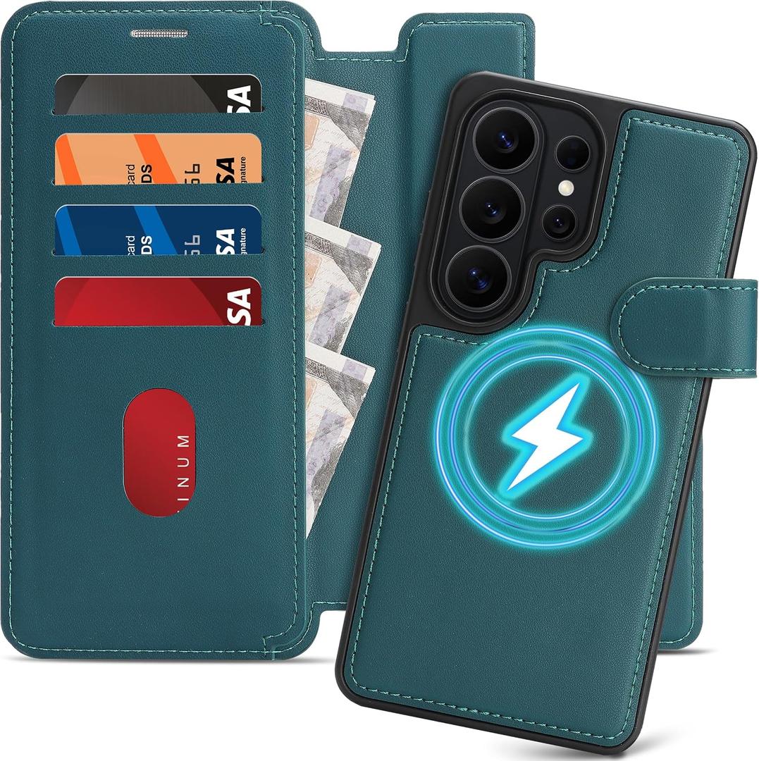 for Samsung Galaxy S26 Ultra Wallet Case with [RFID Blocking] Card Slot,MagSafe-Fit,2-in-1 PU Leather Flip Fold Stand Shockproof Magnetic Detachable Phone Case for Samsung S26 Ultra,Green
