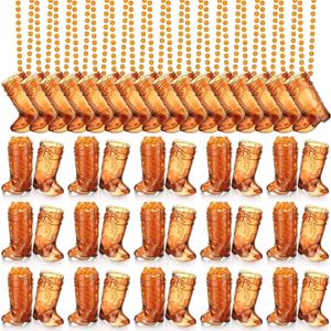 Sieral 48 Pcs Cowboy Boot Shot Glasses on Beaded Necklace Plastic Reusable Cowgirl Shot Boot Glasses Necklace Party Cups for Cowboy Cowgirl Bachelorette Carnival Western Birthday (Transparent Brown)
