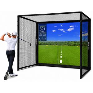 Golf Simulator Enclosure, 10x8FT Golf Hitting Net Cage with HD Impact Screen & Foam Padding, Indoor Golf Practice Net for Home Garage