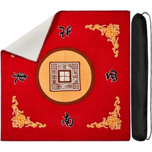 Juexica Mahjong Mat with Bag, Anti Slip Noise Reduction Table Cover Board Game Mat Mahjong Table Accessories Tablecloth Paigow Poker Cards(Red)