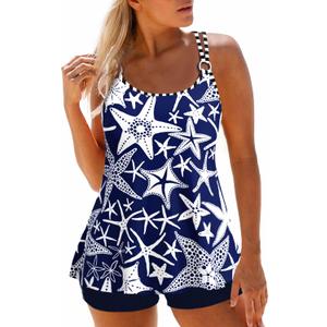 ROSEWE 2025 Tankini Swimsuits for Women, Two Piece Bathing Suits with Shorts, Modest Tank Top Swim Dress (Blue, M)