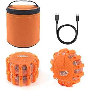 Ecoangel USB Rechargeable LED Road Flares Emergency Lights-Roadside Warning Car Safety Beacon Flashing Disc Flare Kit with Magnetic Base for Vehicles & Boat | 3 Beacon Disc Pack